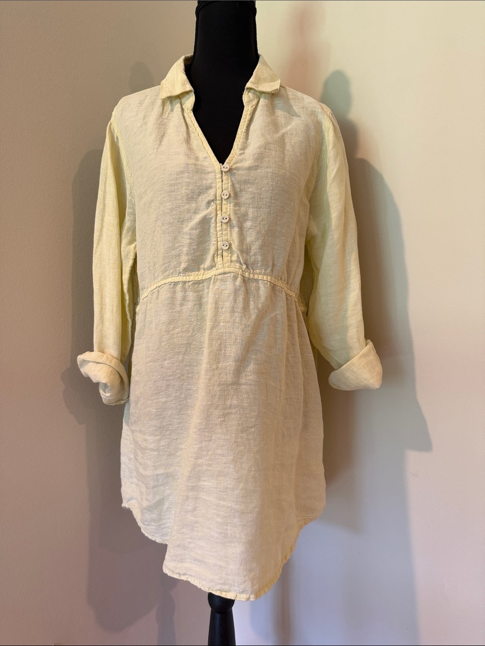 Sigrid Olsen Pale Yellow Linen Tunic with Half-Placket